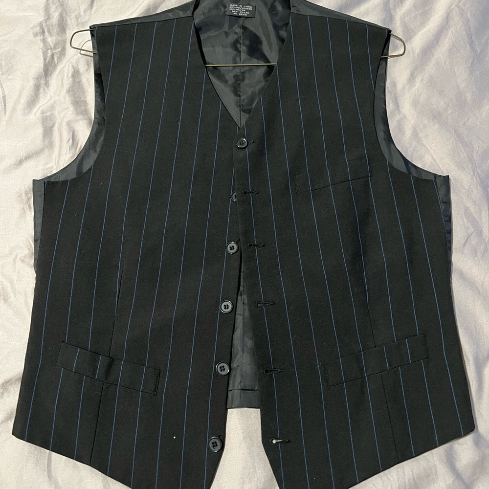 Black vest with blue pinstripes